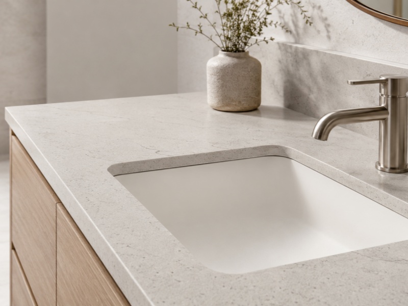 Solid Surface Undermount Basins Meet Quartz Countertops