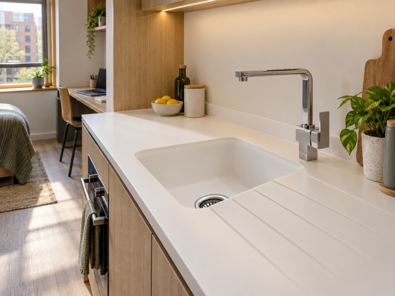 GELO Solid Surface Solutions for a High-End UK Student Accommodation Project
